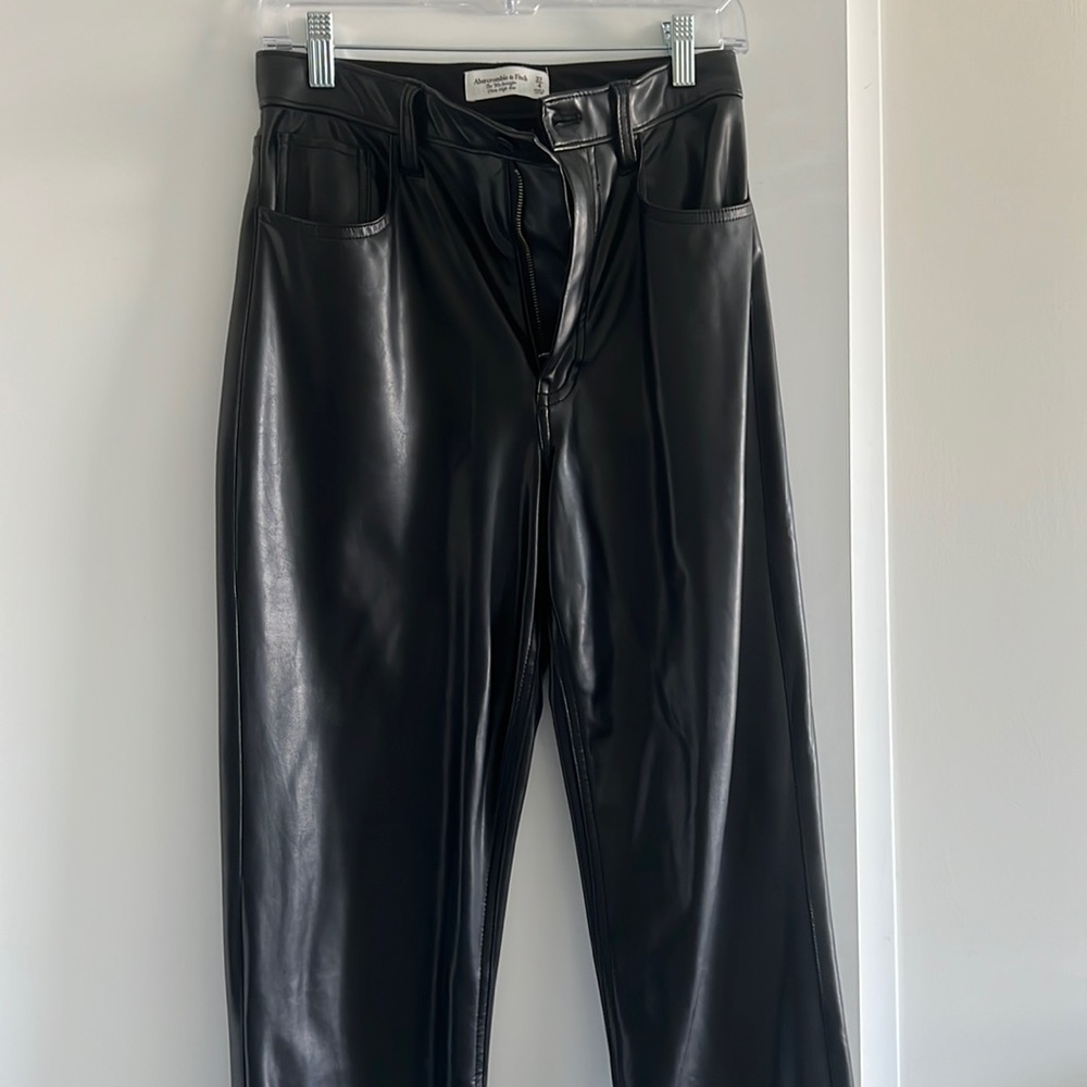 Black leather 90s straight ultra high rise pants